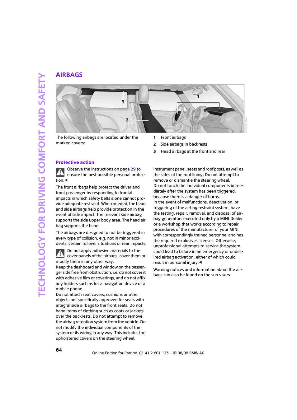 Airbags | Mini 2009 Cooper User Manual | Page 66 / 160