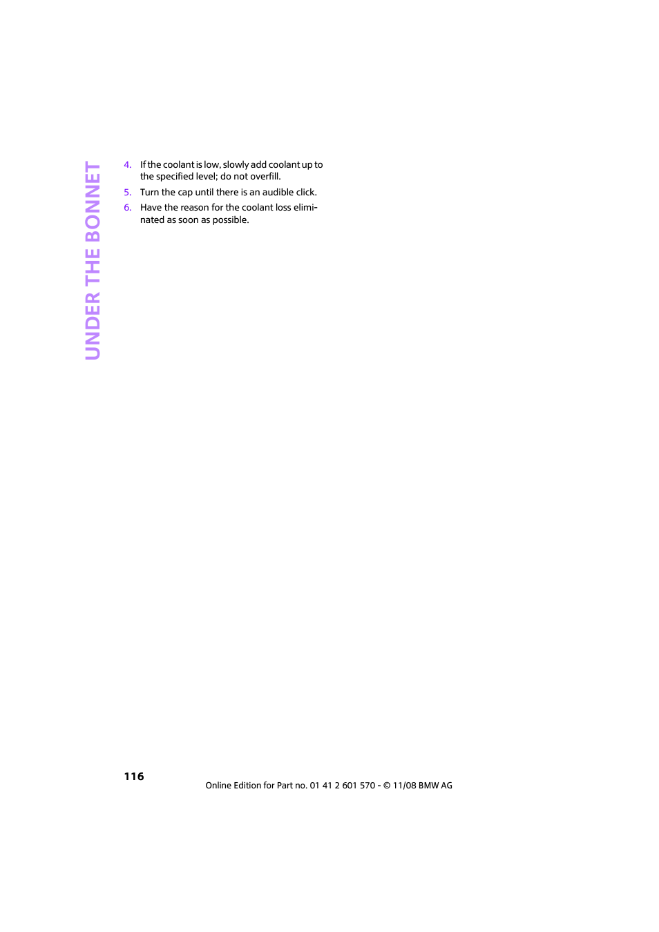 Under the bonnet | Mini 2009 Cooper Convertible User Manual | Page 118 / 172
