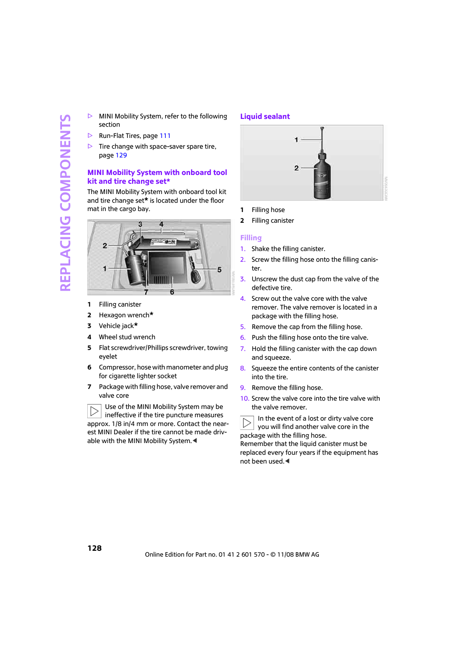 Replacing components | Mini 2009 Cooper Convertible User Manual | Page 130 / 172