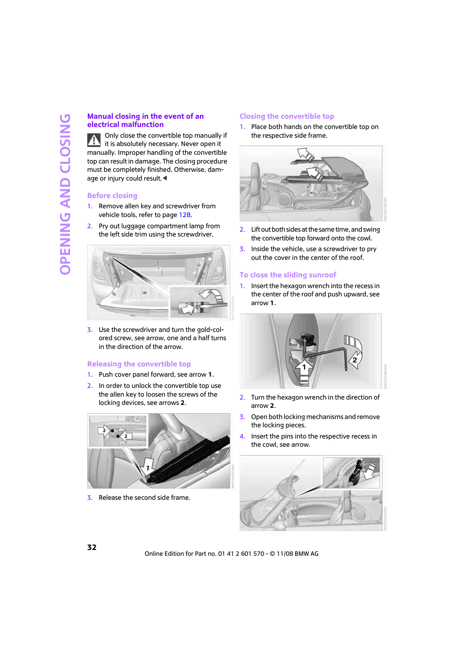 Opening and closing | Mini 2009 Cooper Convertible User Manual | Page 34 / 172
