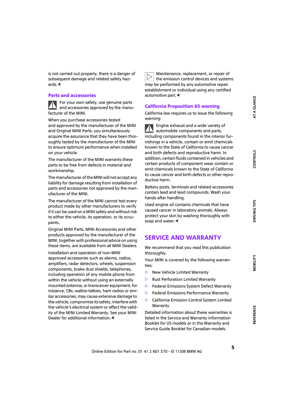Service and warranty | Mini 2009 Cooper Convertible User Manual | Page 7 / 172