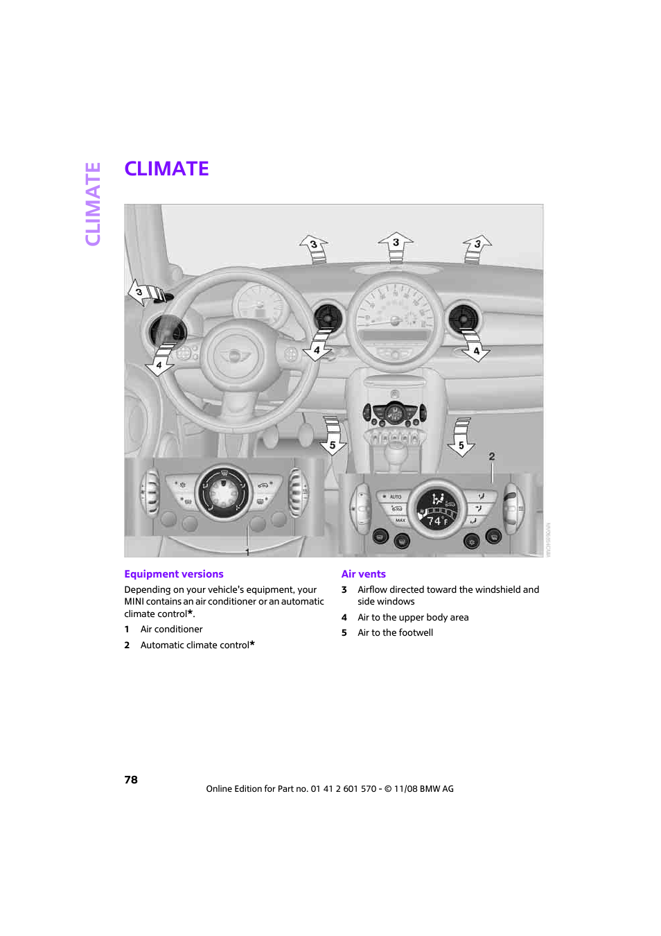 Climate | Mini 2009 Cooper Convertible User Manual | Page 80 / 172