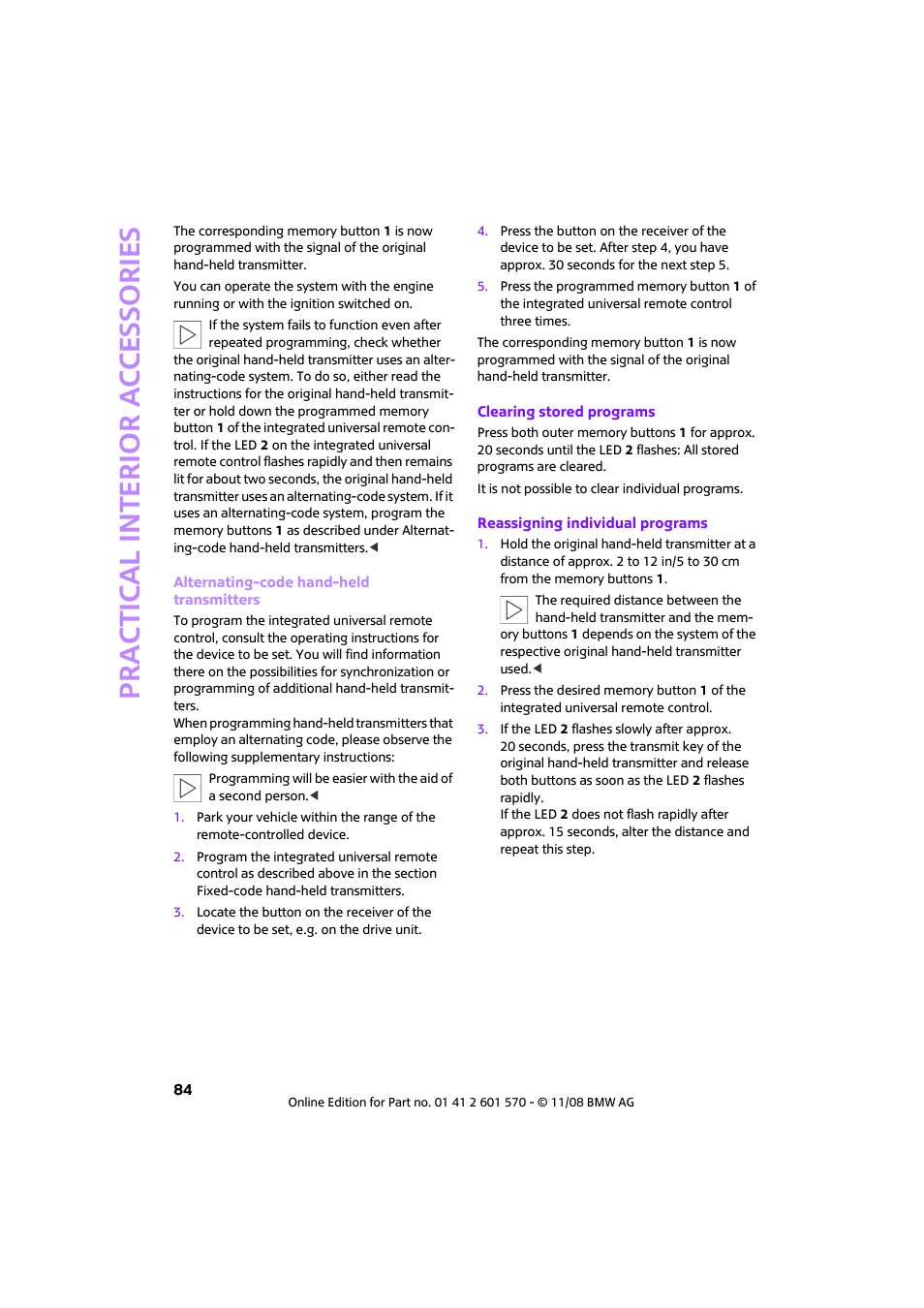 Practical interior accessories | Mini 2009 Cooper Convertible User Manual | Page 86 / 172