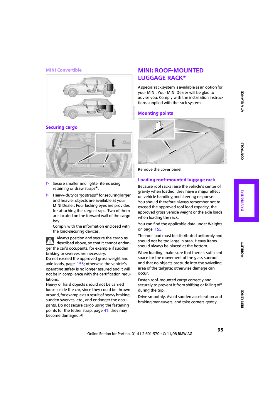 Mini: roof-mounted luggage rack | Mini 2009 Cooper Convertible User Manual | Page 97 / 172