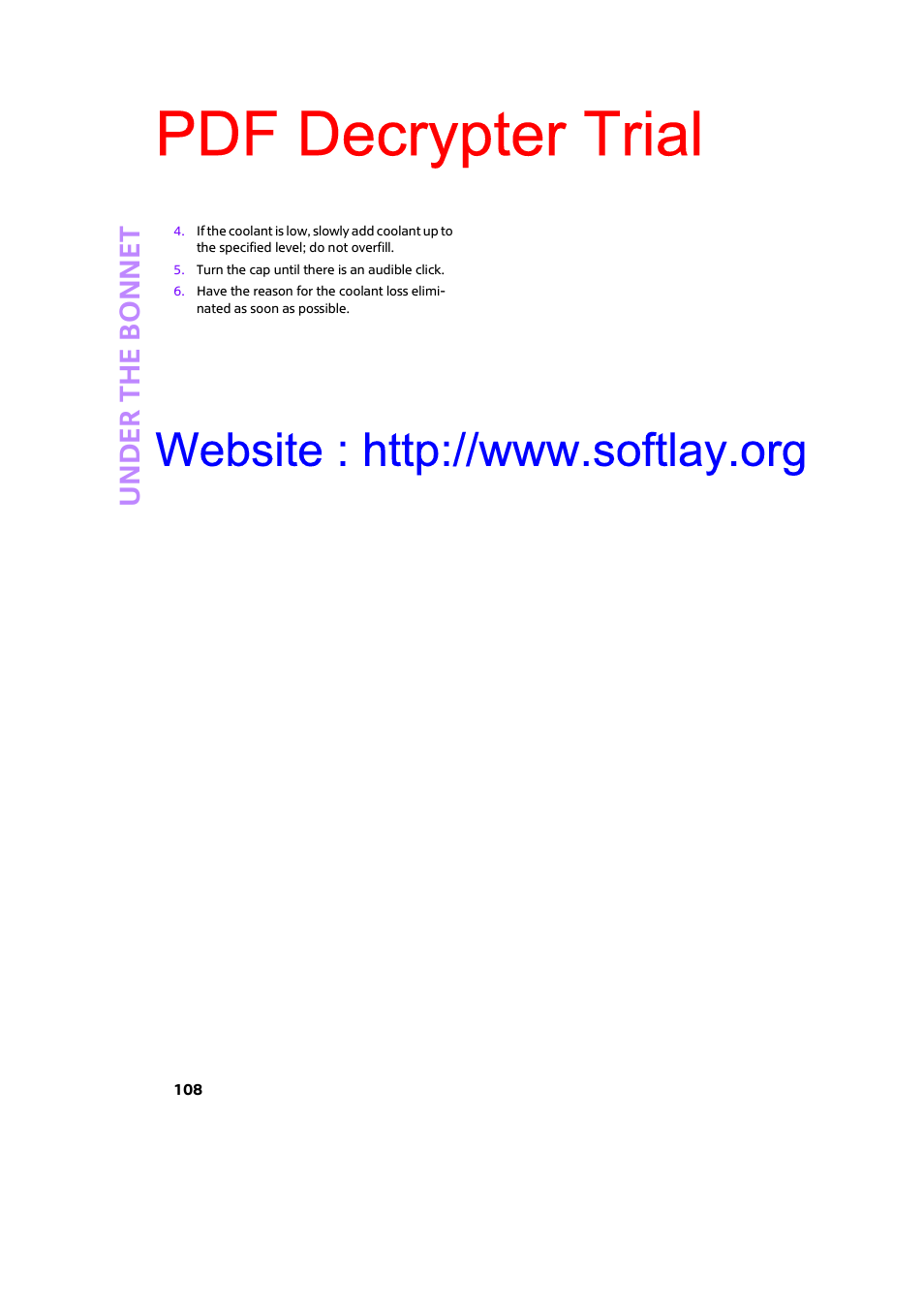 Pdf decrypter trial, Under th e bo nnet | Mini 2009 Clubman User Manual | Page 110 / 160