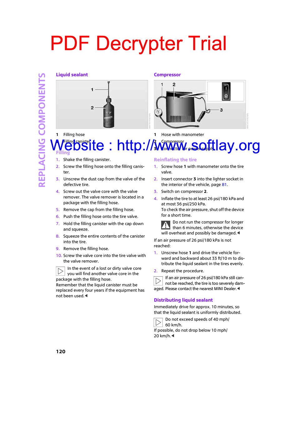 Pdf decrypter trial, Re p la c ing co mp o n en ts | Mini 2009 Clubman User Manual | Page 122 / 160
