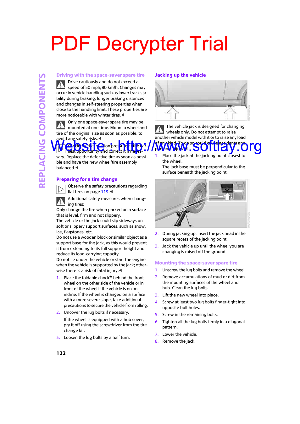 Pdf decrypter trial, Re p la c ing co mp o n en ts | Mini 2009 Clubman User Manual | Page 124 / 160