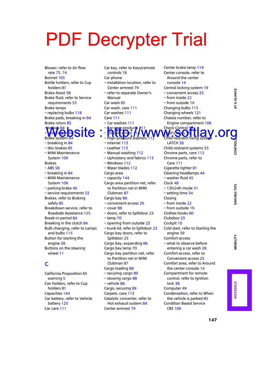 Pdf decrypter trial | Mini 2009 Clubman User Manual | Page 149 / 160