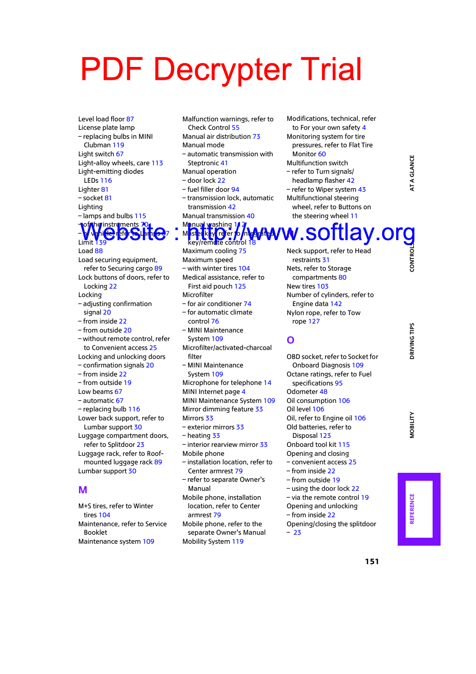 Pdf decrypter trial | Mini 2009 Clubman User Manual | Page 153 / 160