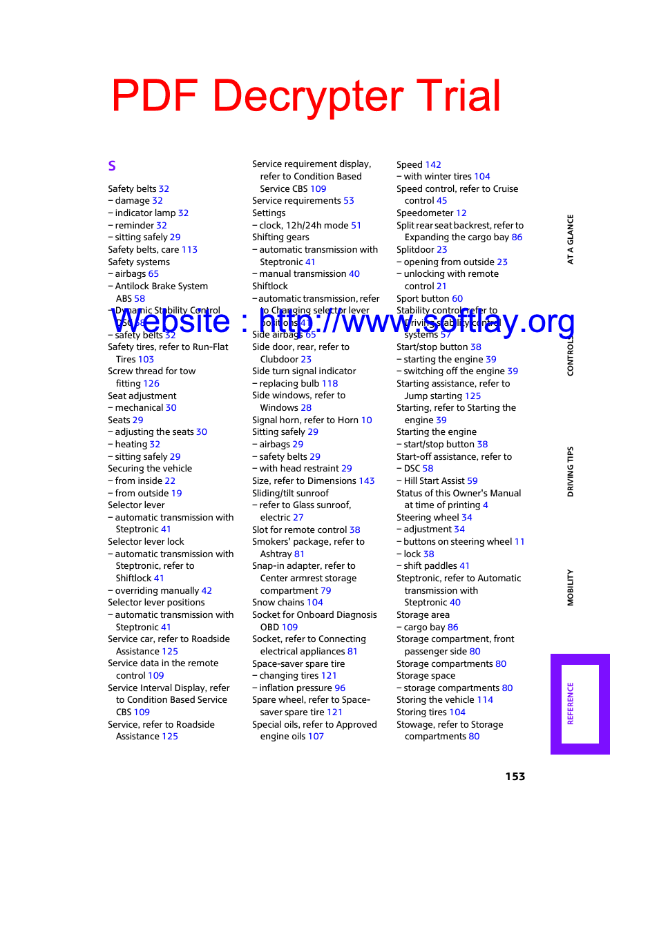 Pdf decrypter trial | Mini 2009 Clubman User Manual | Page 155 / 160