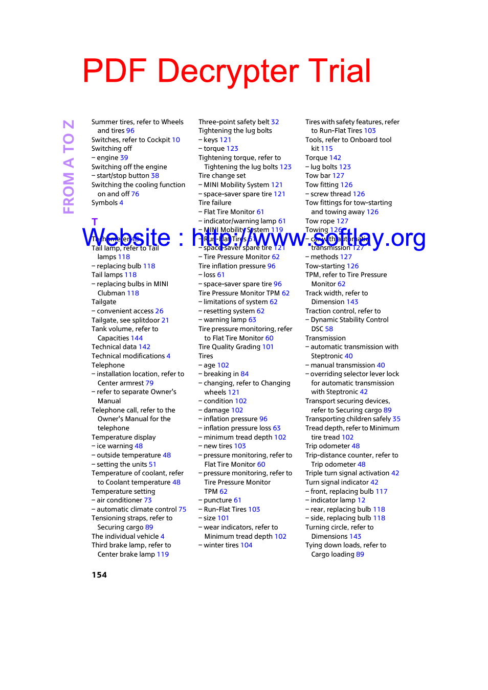 Pdf decrypter trial | Mini 2009 Clubman User Manual | Page 156 / 160