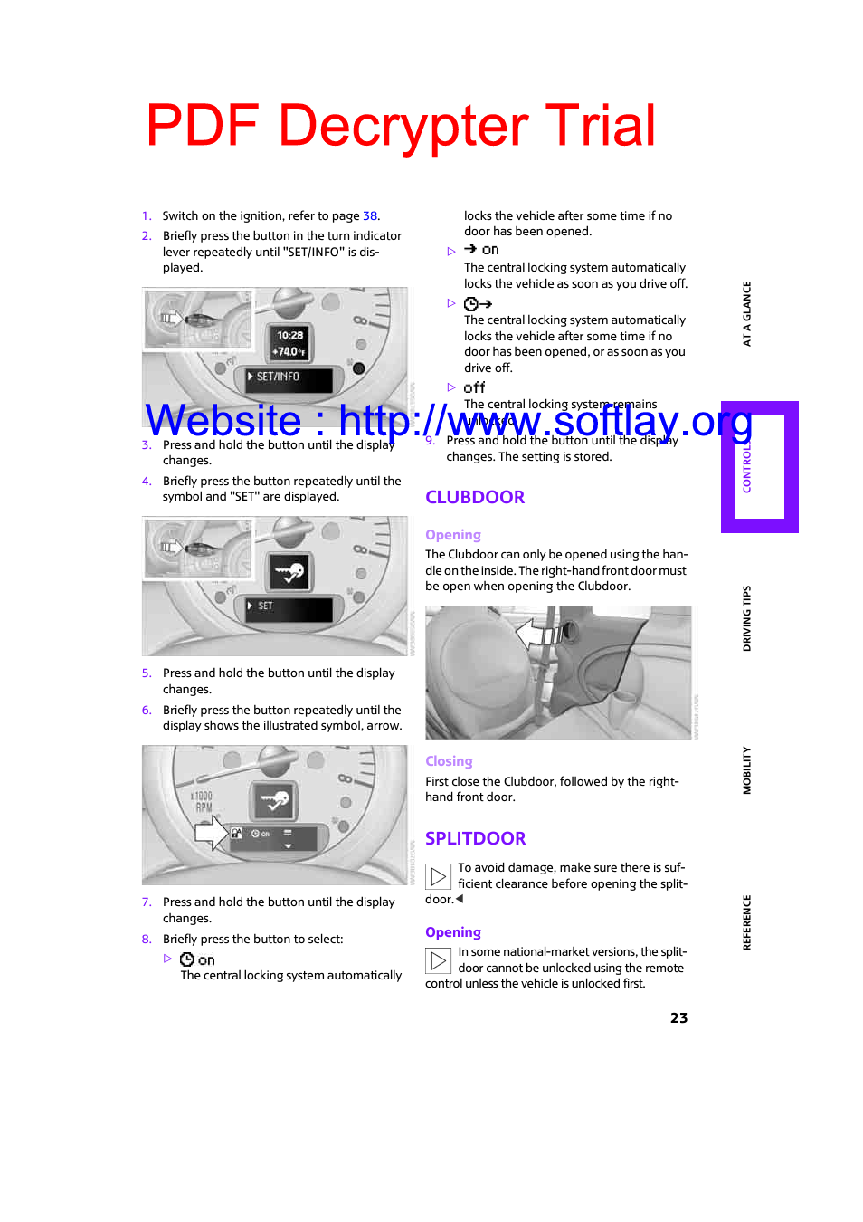 Clubdoor, Splitdoor, Pdf decrypter trial | Mini 2009 Clubman User Manual | Page 25 / 160