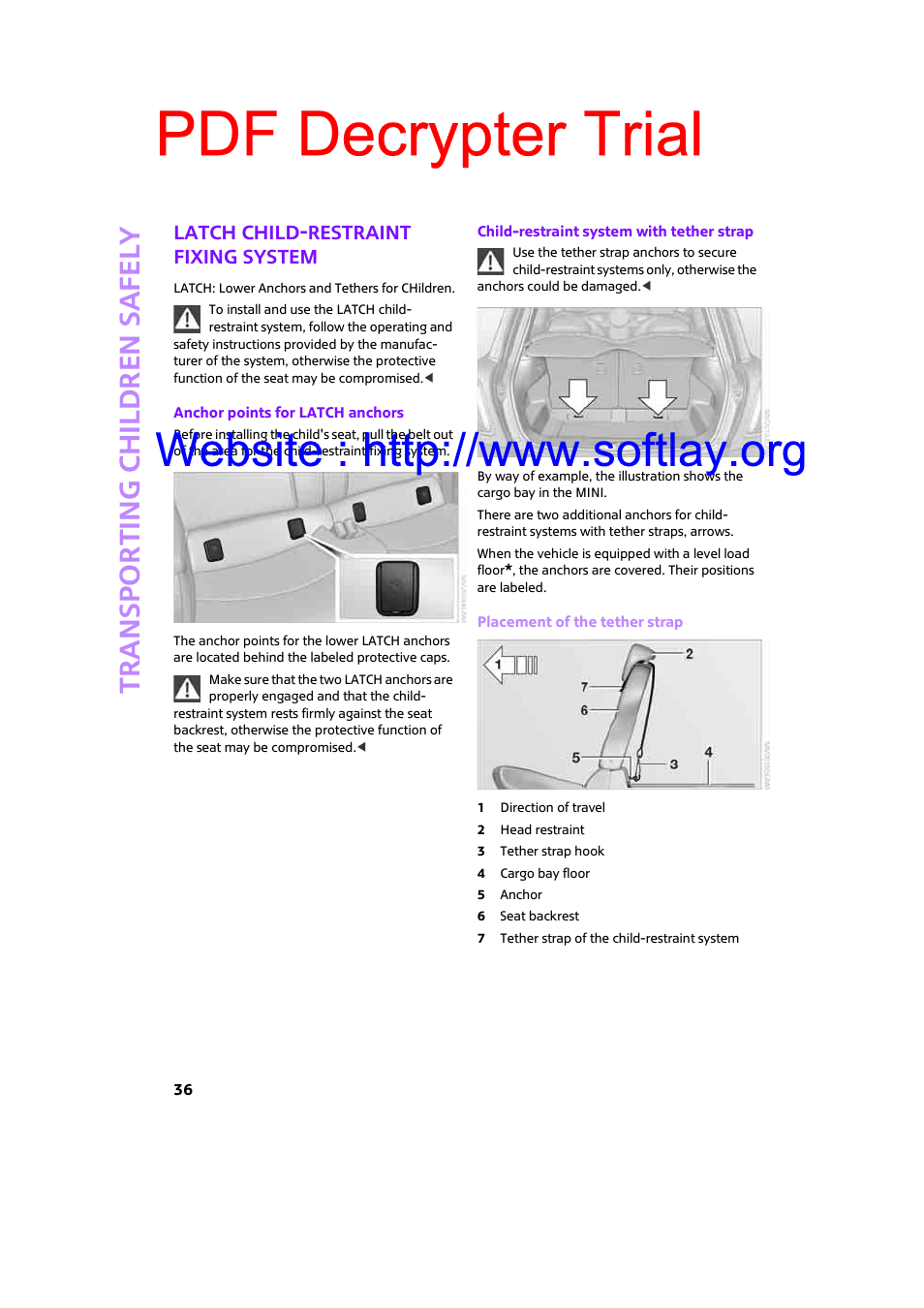 Latch child-restraint fixing system, Pdf decrypter trial | Mini 2009 Clubman User Manual | Page 38 / 160