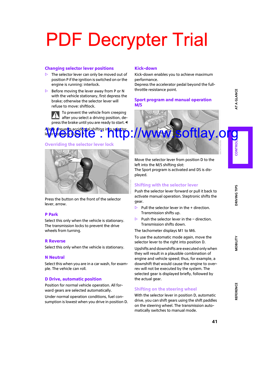 Pdf decrypter trial | Mini 2009 Clubman User Manual | Page 43 / 160