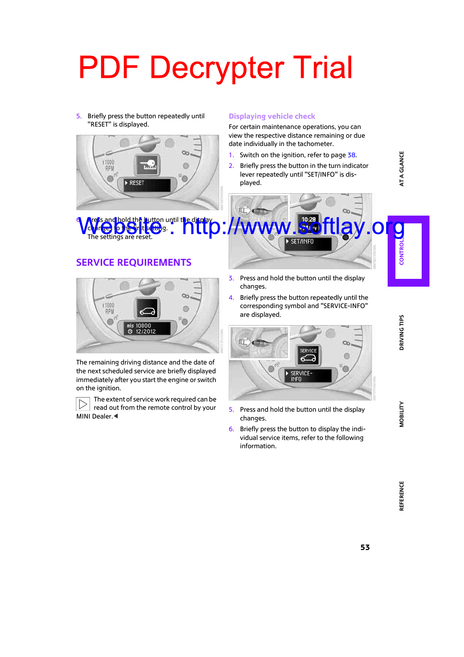 Service requirements, Pdf decrypter trial | Mini 2009 Clubman User Manual | Page 55 / 160
