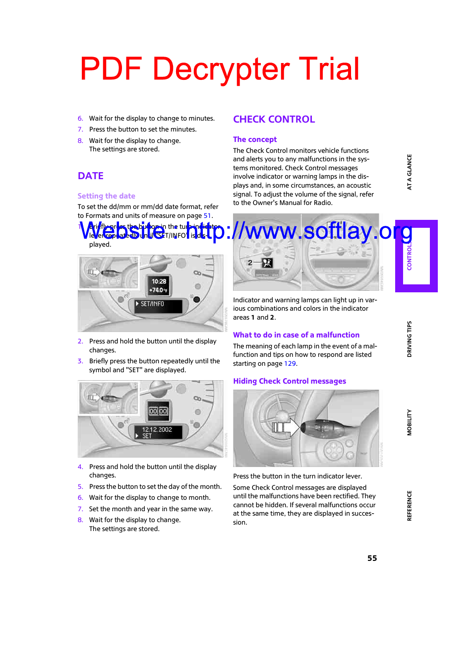 Date, Check control, Pdf decrypter trial | Mini 2009 Clubman User Manual | Page 57 / 160