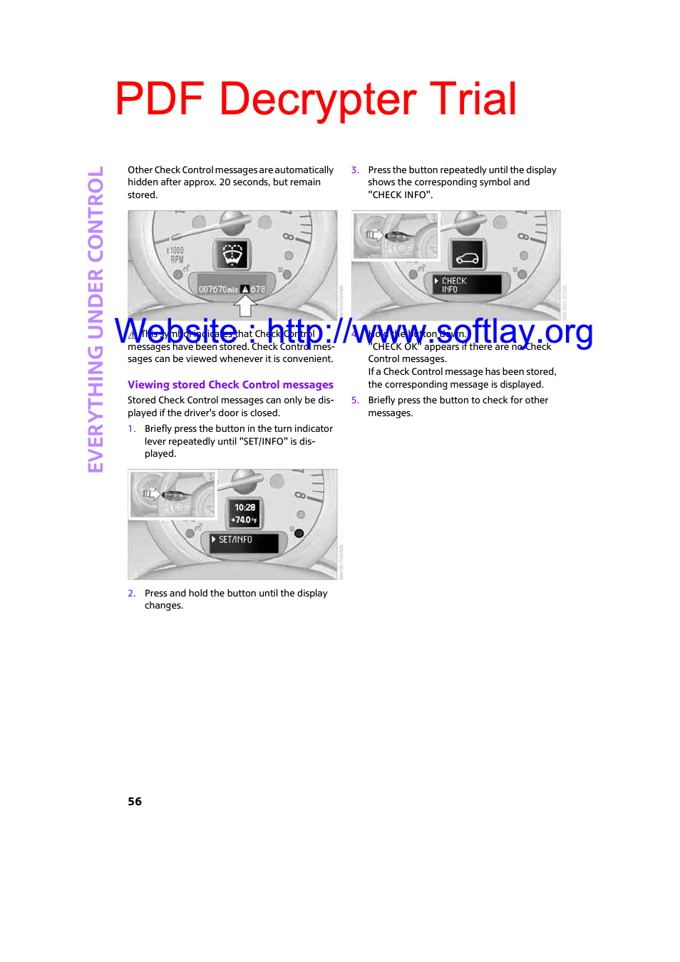 Pdf decrypter trial, Ever yth ing under control | Mini 2009 Clubman User Manual | Page 58 / 160