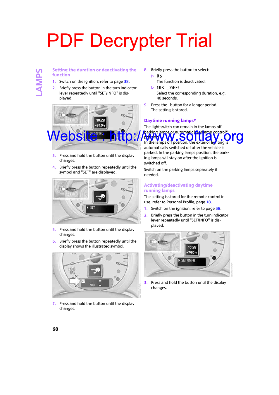 Pdf decrypter trial, Lamp s | Mini 2009 Clubman User Manual | Page 70 / 160