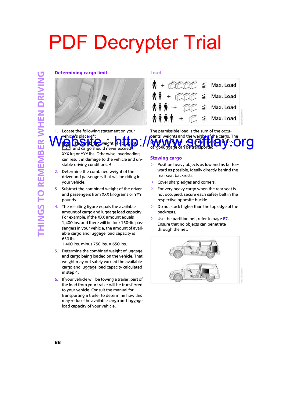 Pdf decrypter trial, Things to remember when driving | Mini 2009 Clubman User Manual | Page 90 / 160