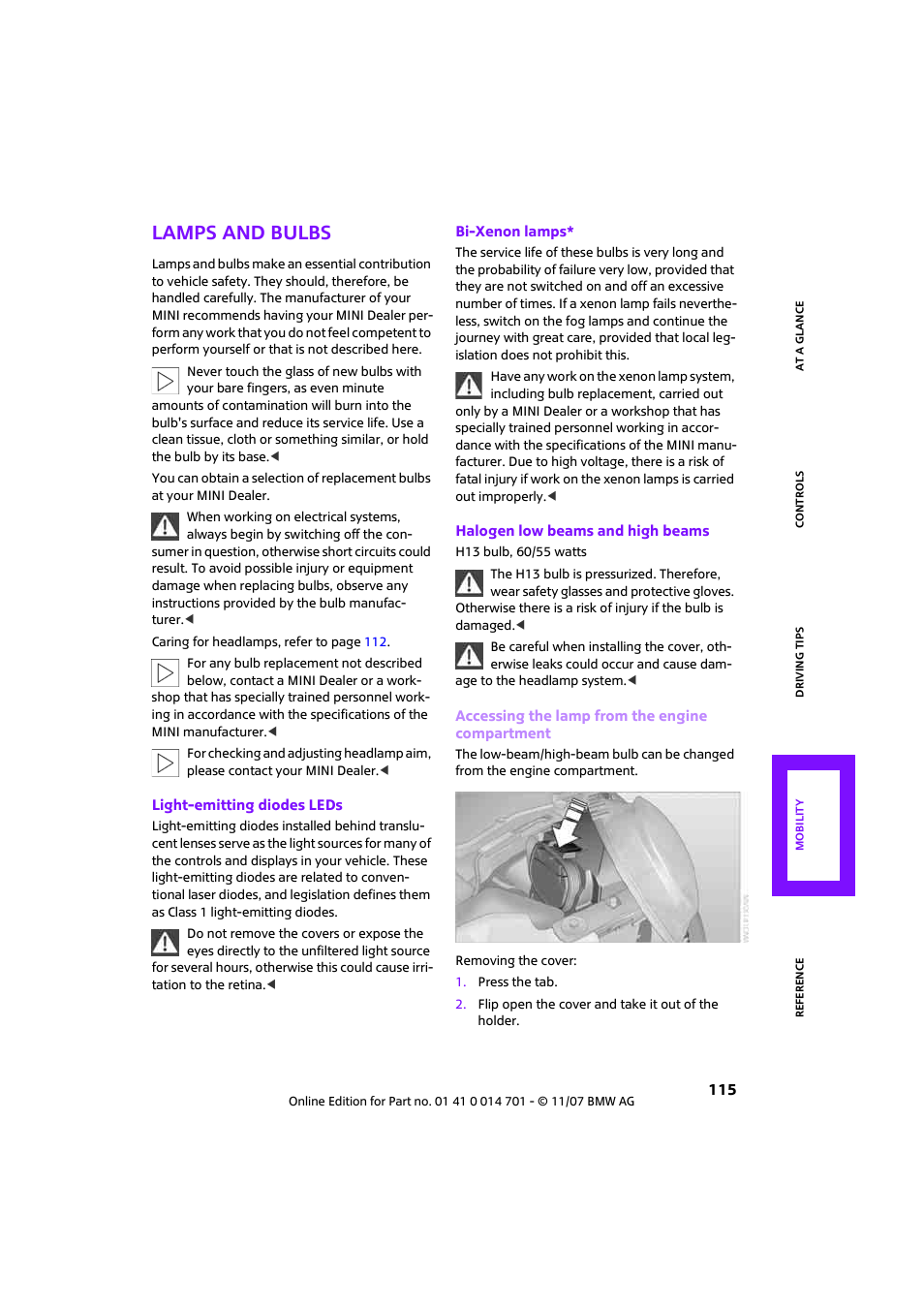 Lamps and bulbs | Mini 2008 Cooper User Manual | Page 117 / 164