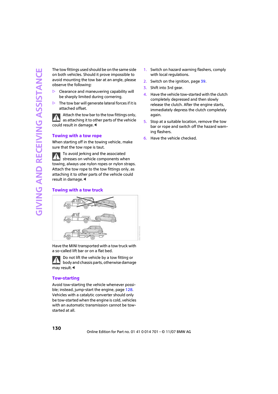 Giving and receiving assi stance | Mini 2008 Cooper User Manual | Page 132 / 164