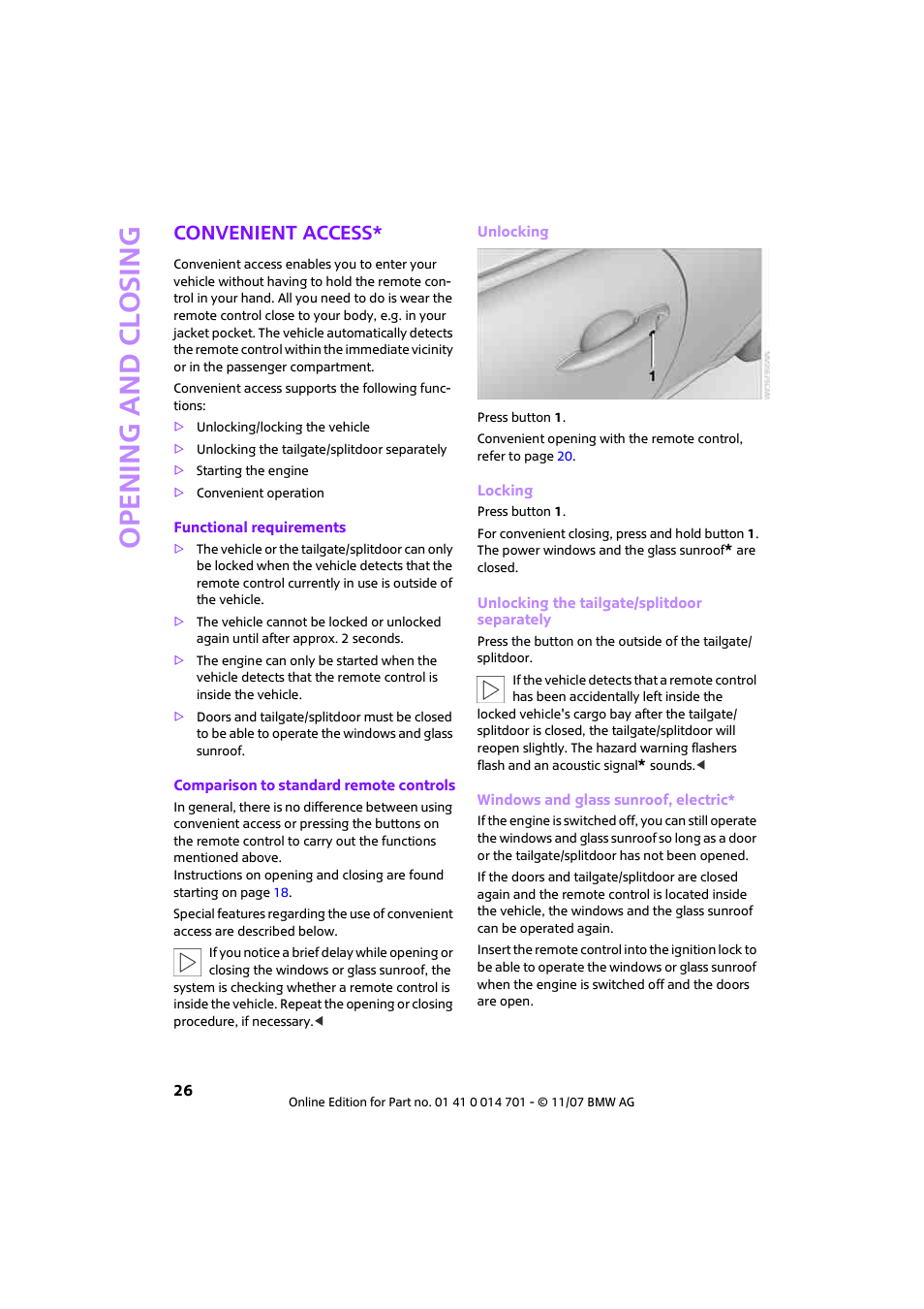 Convenient access, Open ing and closing | Mini 2008 Cooper User Manual | Page 28 / 164