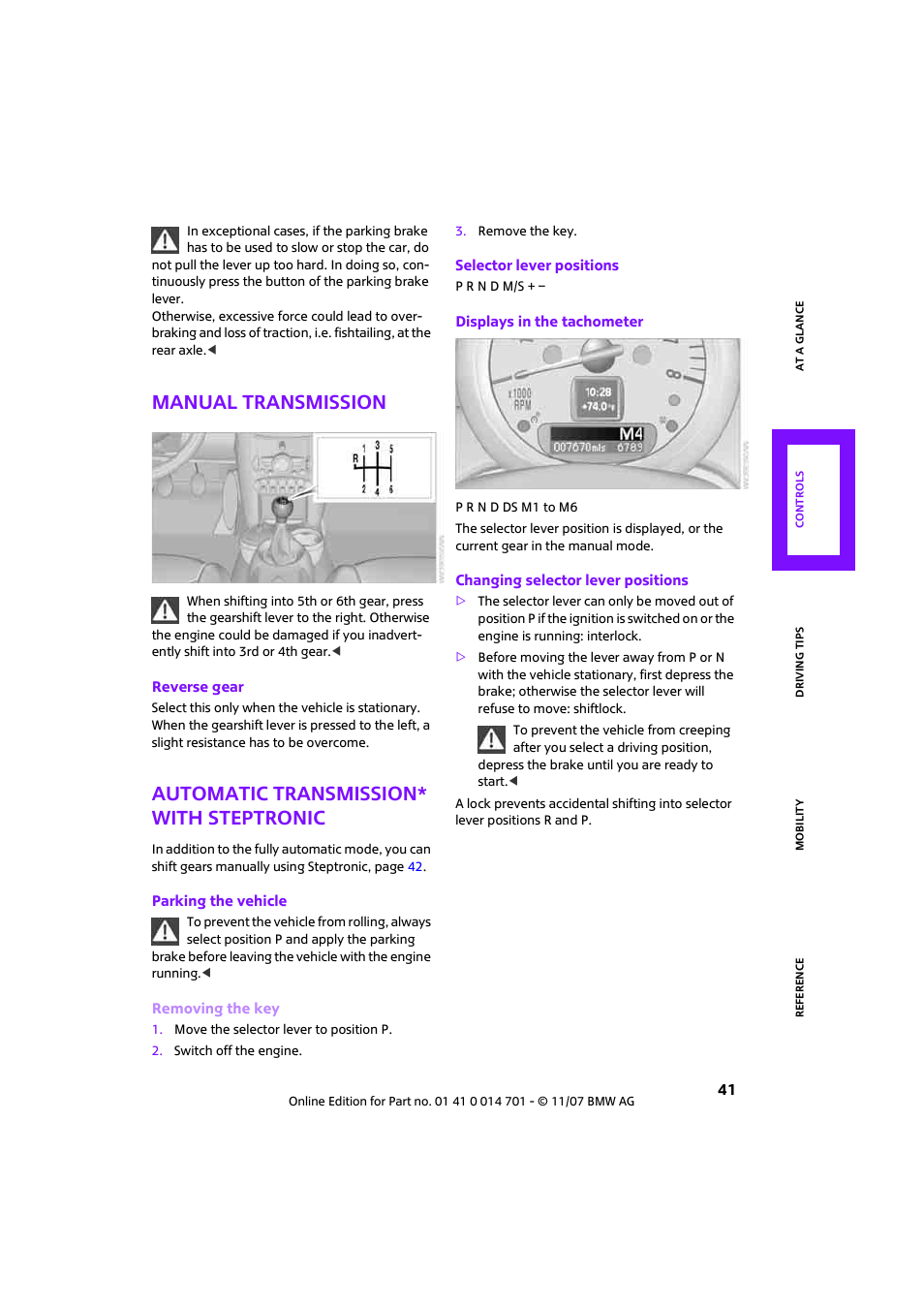 Manual transmission, Automatic transmission* with steptronic | Mini 2008 Cooper User Manual | Page 43 / 164