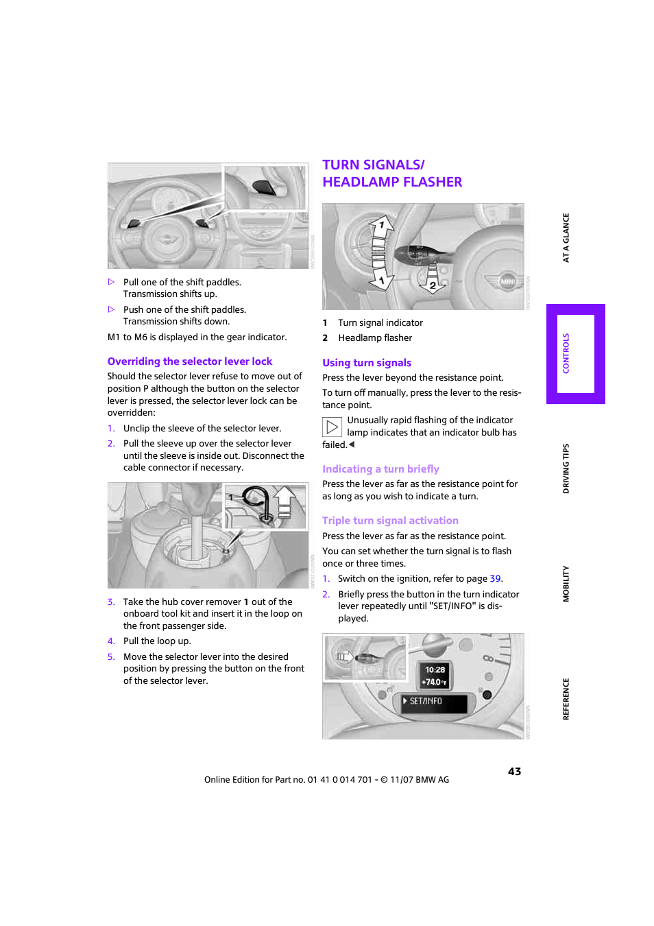 Turn signals/ headlamp flasher | Mini 2008 Cooper User Manual | Page 45 / 164