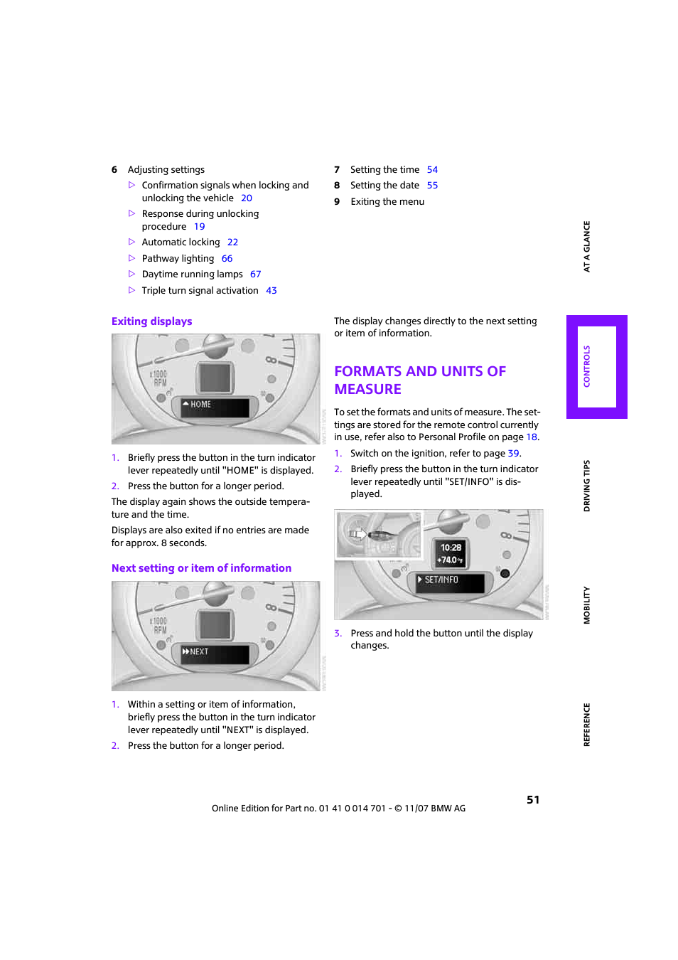 Formats and units of measure, For- mats and units of measure, Erature, refer to formats and units of measure | Mini 2008 Cooper User Manual | Page 53 / 164