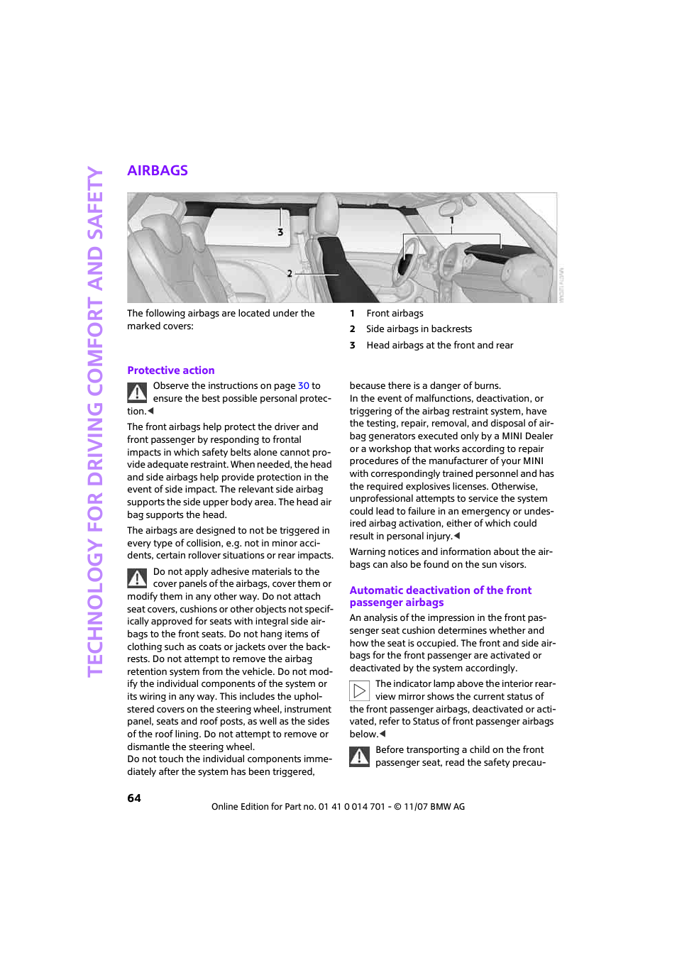 Airbags | Mini 2008 Cooper User Manual | Page 66 / 164