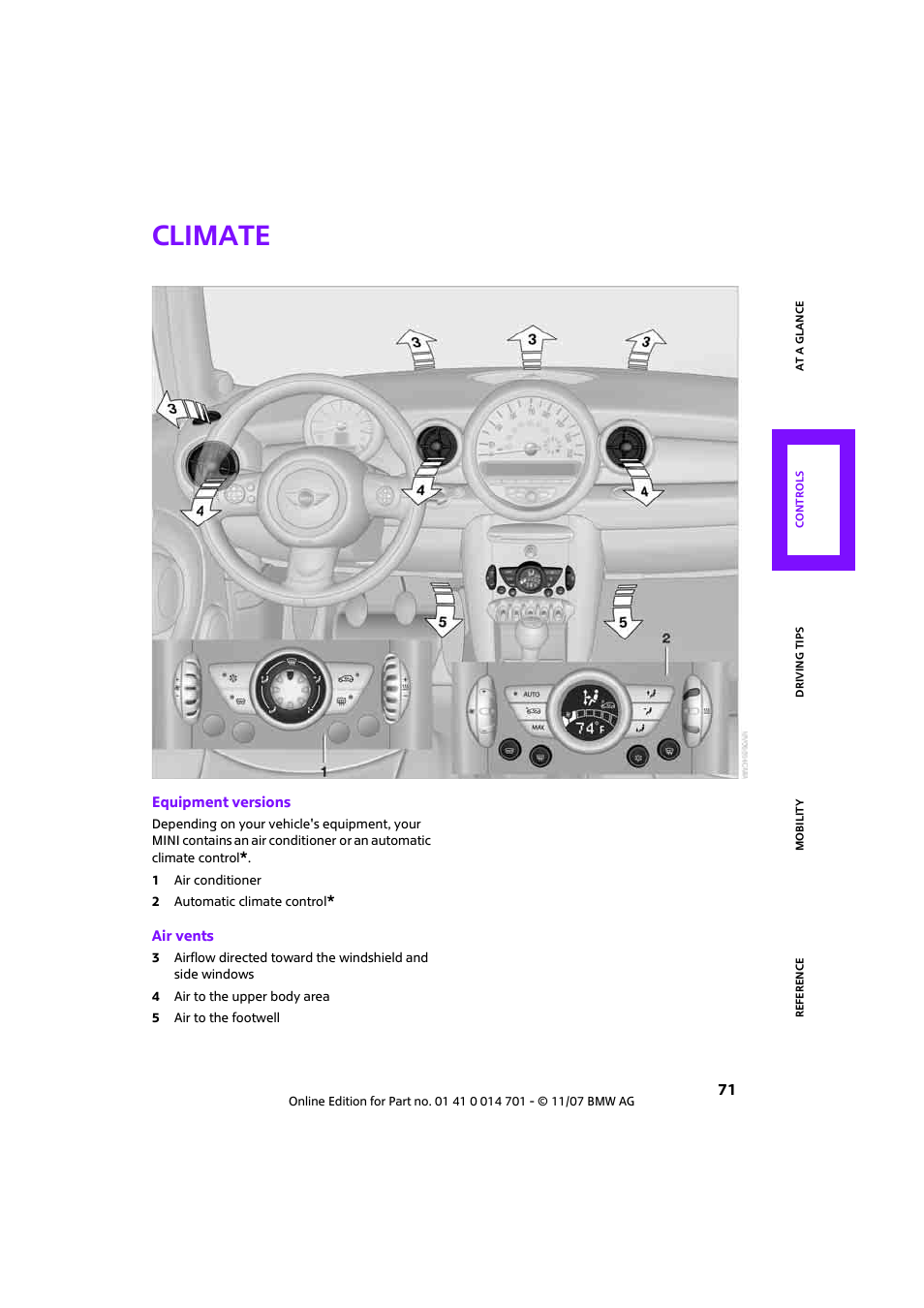 Climate | Mini 2008 Cooper User Manual | Page 73 / 164