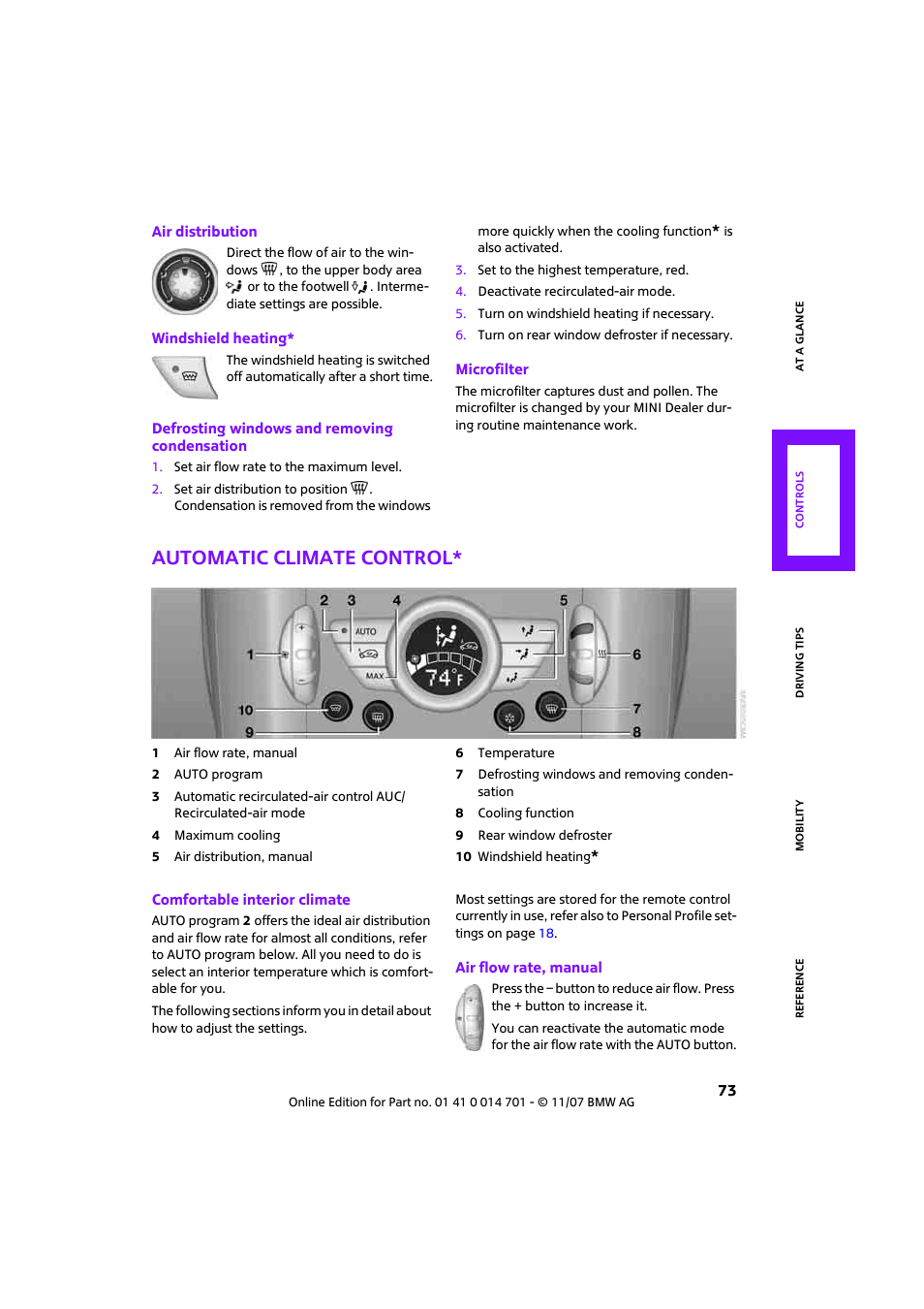 Automatic climate control | Mini 2008 Cooper User Manual | Page 75 / 164