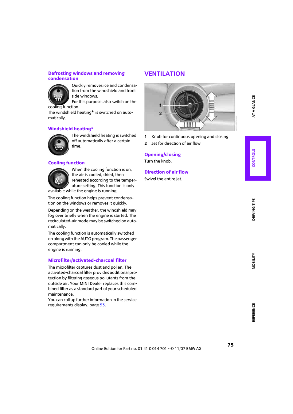 Ventilation | Mini 2008 Cooper User Manual | Page 77 / 164