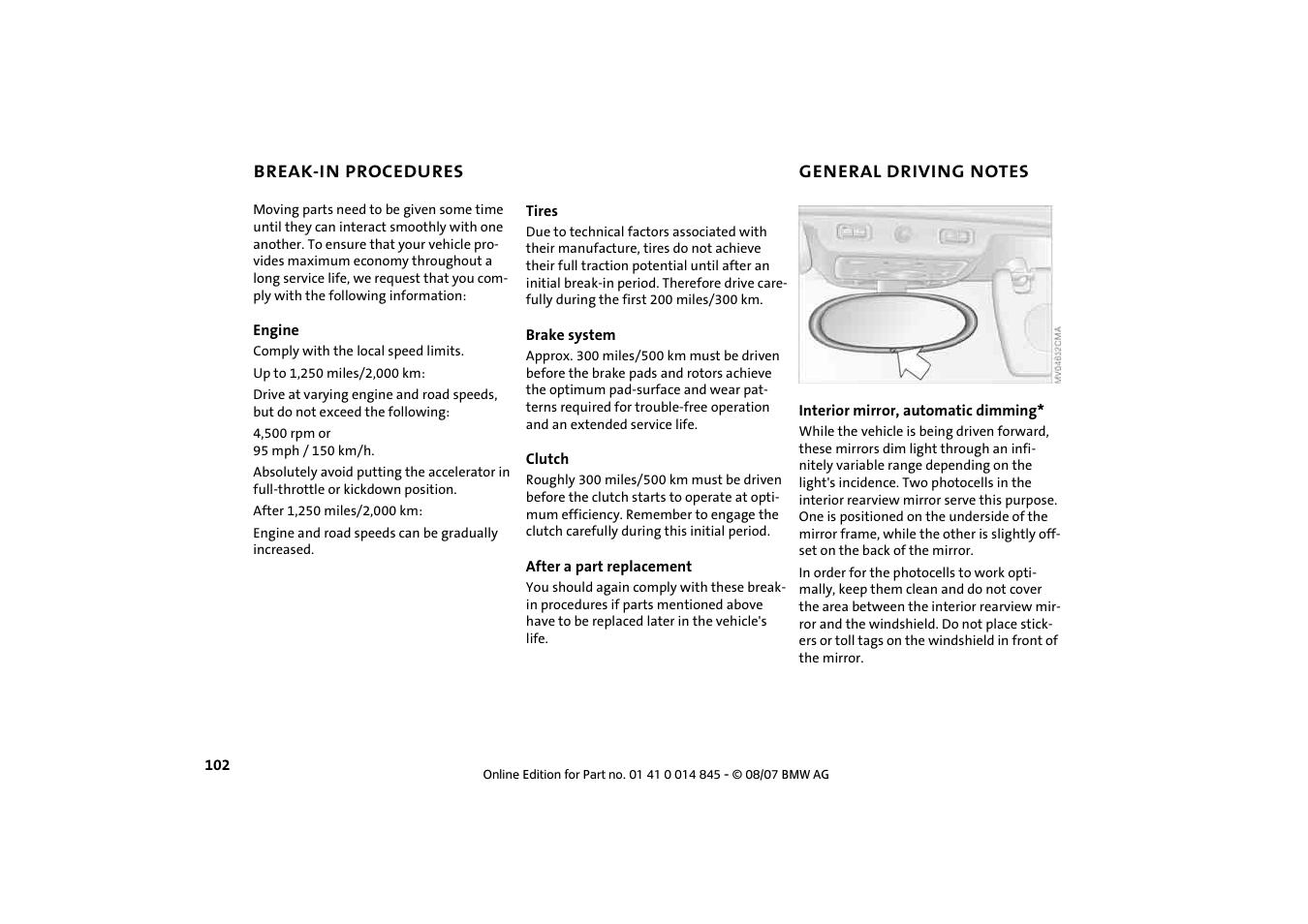 Break-in procedures, General driving notes, Break-in procedures 102 general driving notes 102 | Mini 2008 Cooper Convertible User Manual | Page 104 / 176