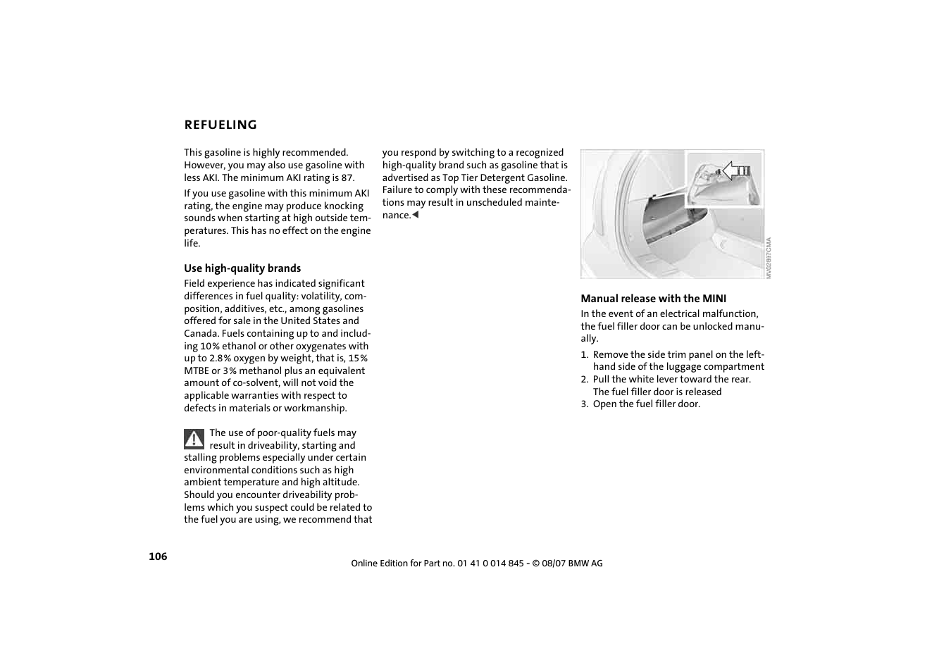 Refueling | Mini 2008 Cooper Convertible User Manual | Page 108 / 176