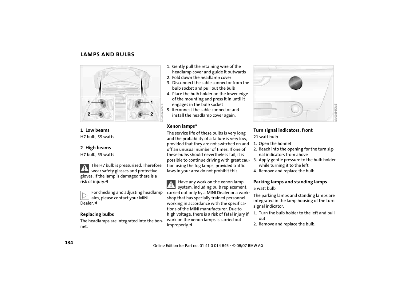 Lamps and bulbs | Mini 2008 Cooper Convertible User Manual | Page 136 / 176