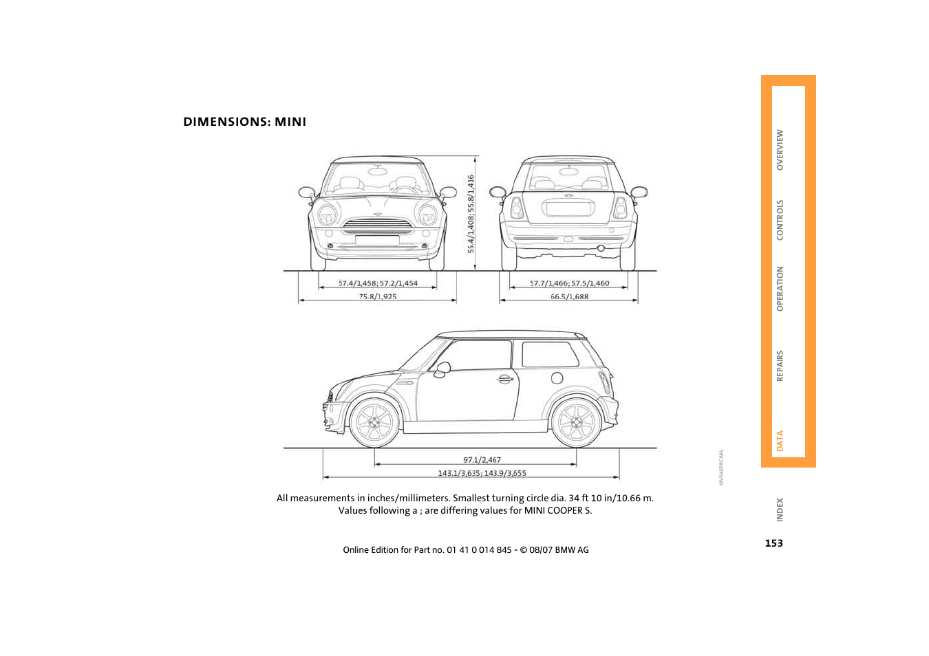 Dimensions: mini | Mini 2008 Cooper Convertible User Manual | Page 155 / 176