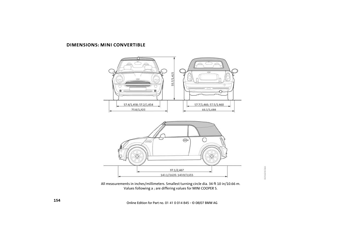 Dimensions: mini convertible | Mini 2008 Cooper Convertible User Manual | Page 156 / 176