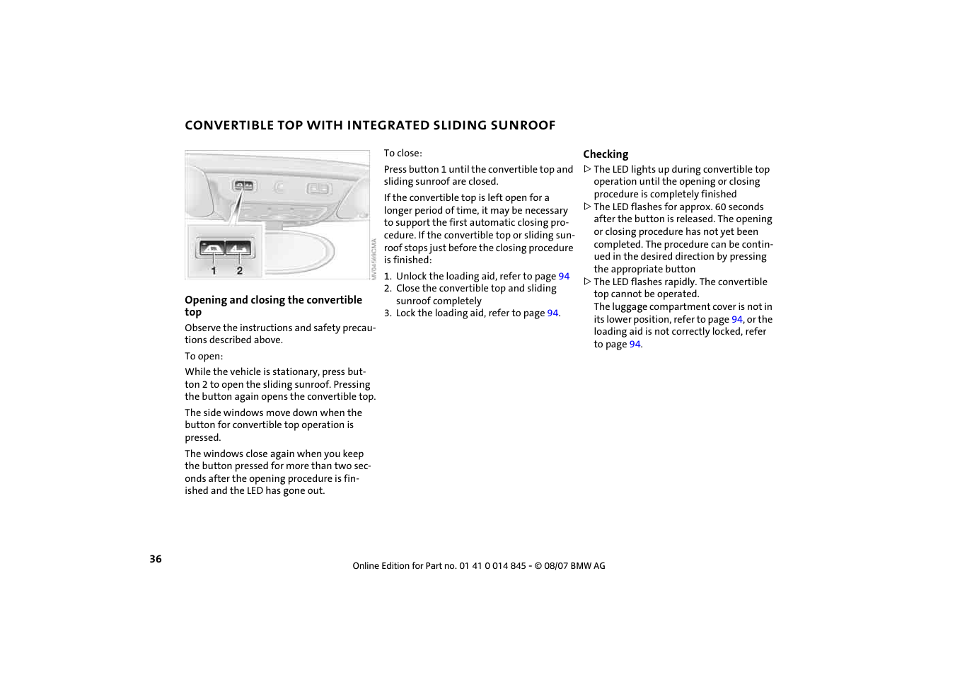 Convertible top with integrated sliding sunroof | Mini 2008 Cooper Convertible User Manual | Page 38 / 176