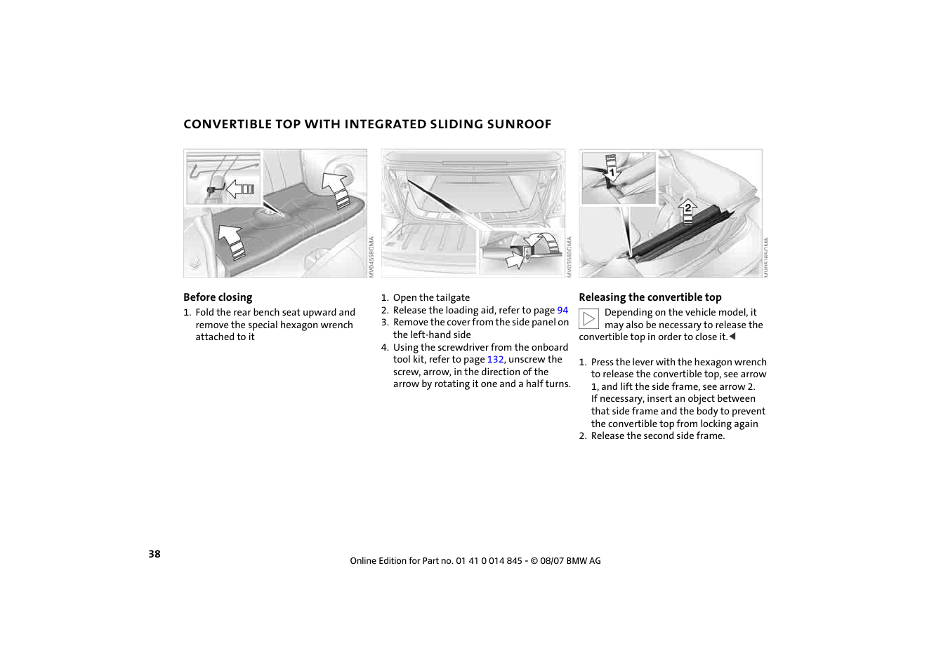 Convertible top with integrated sliding sunroof | Mini 2008 Cooper Convertible User Manual | Page 40 / 176