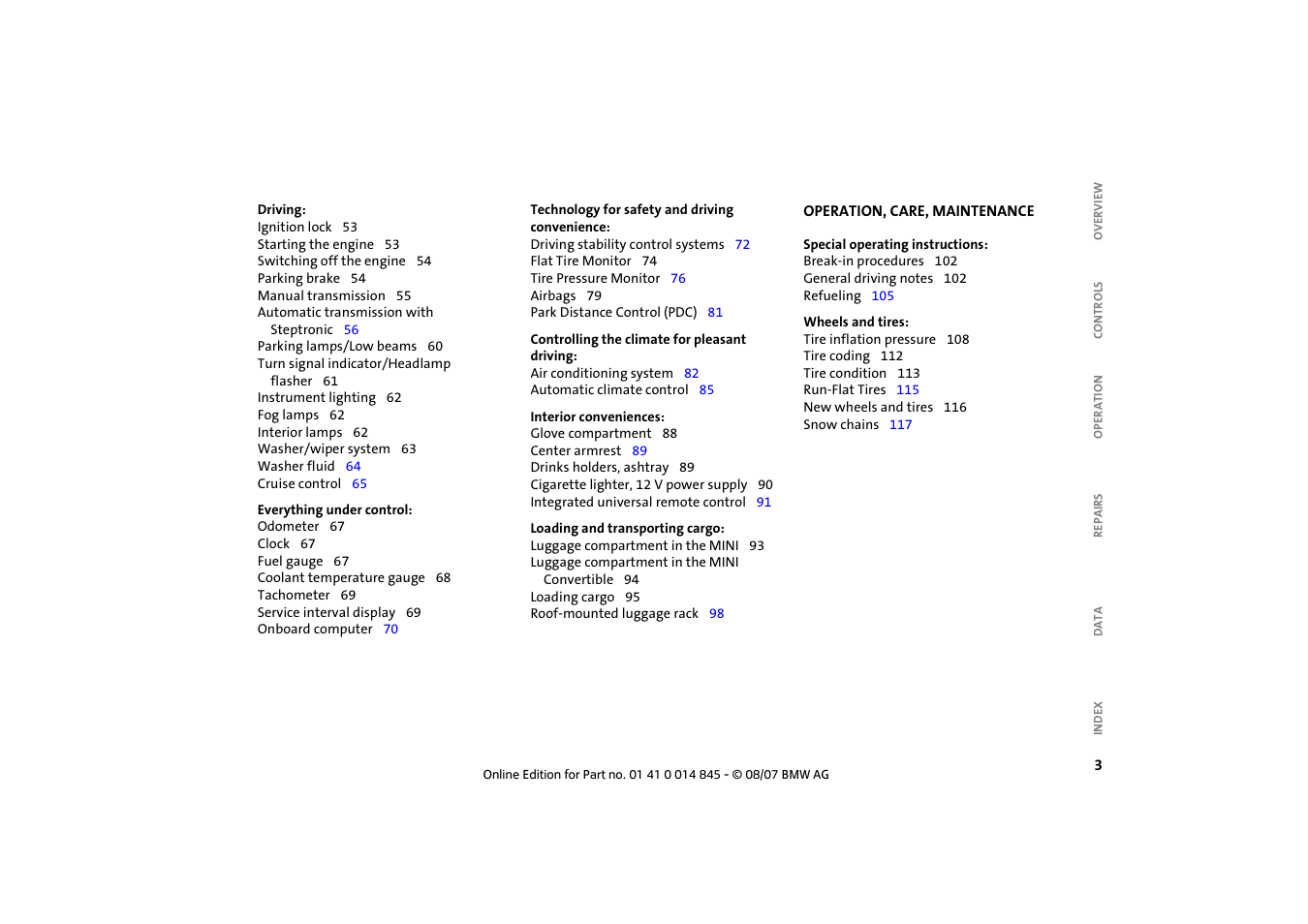 Mini 2008 Cooper Convertible User Manual | Page 5 / 176