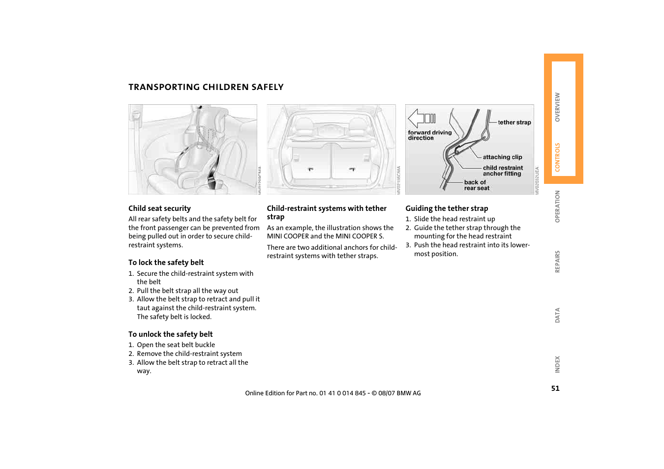 Transporting children safely | Mini 2008 Cooper Convertible User Manual | Page 53 / 176