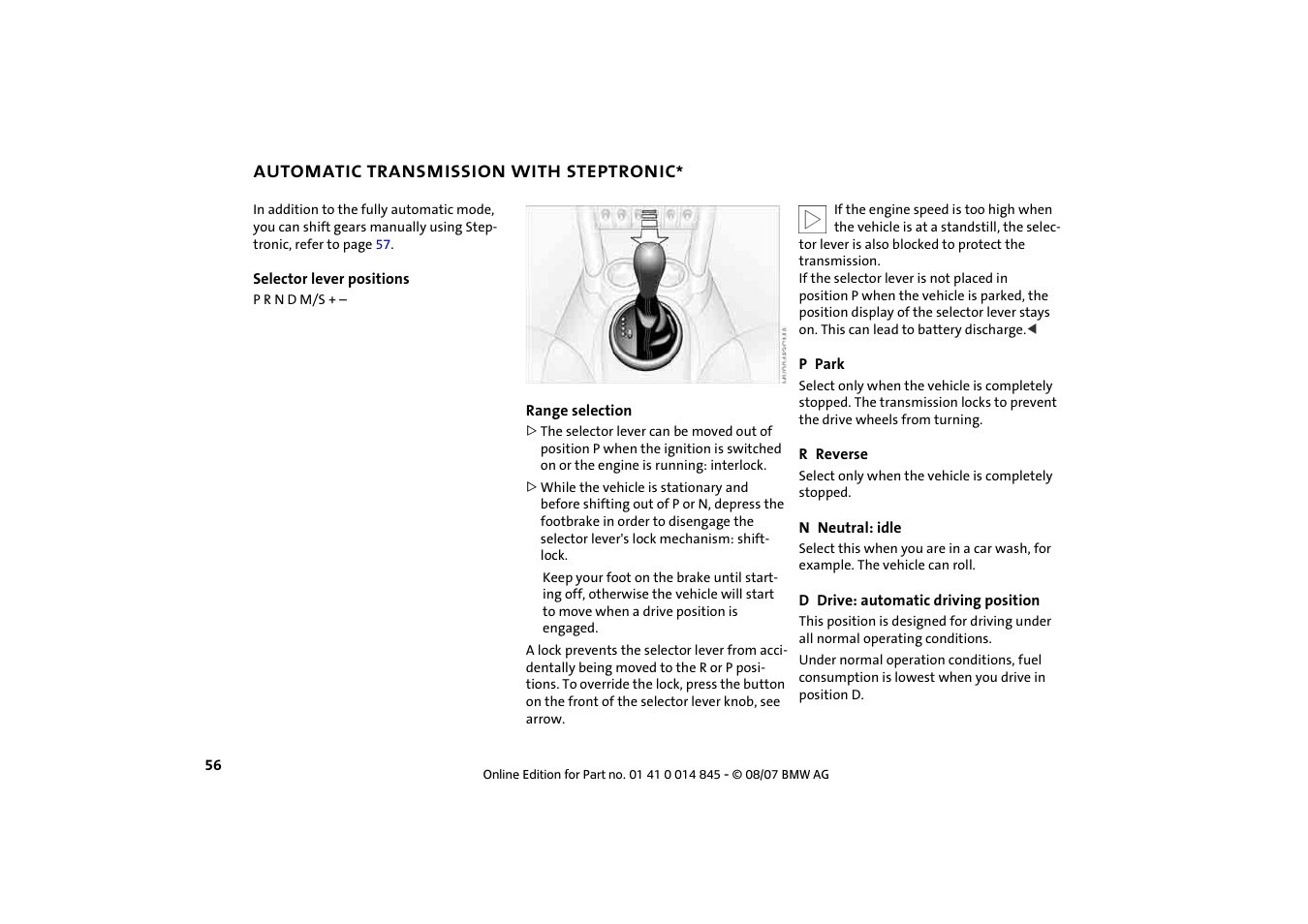 Automatic transmission with steptronic | Mini 2008 Cooper Convertible User Manual | Page 58 / 176