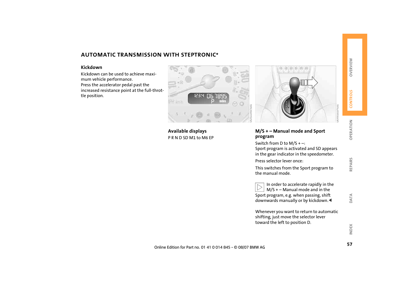 Automatic transmission with steptronic | Mini 2008 Cooper Convertible User Manual | Page 59 / 176