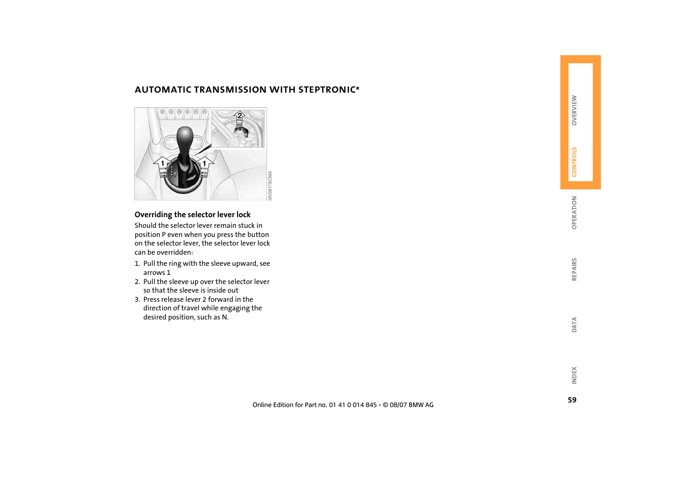 Automatic transmission with steptronic | Mini 2008 Cooper Convertible User Manual | Page 61 / 176