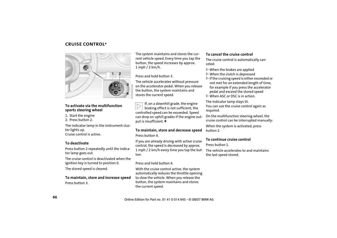 Cruise control | Mini 2008 Cooper Convertible User Manual | Page 68 / 176