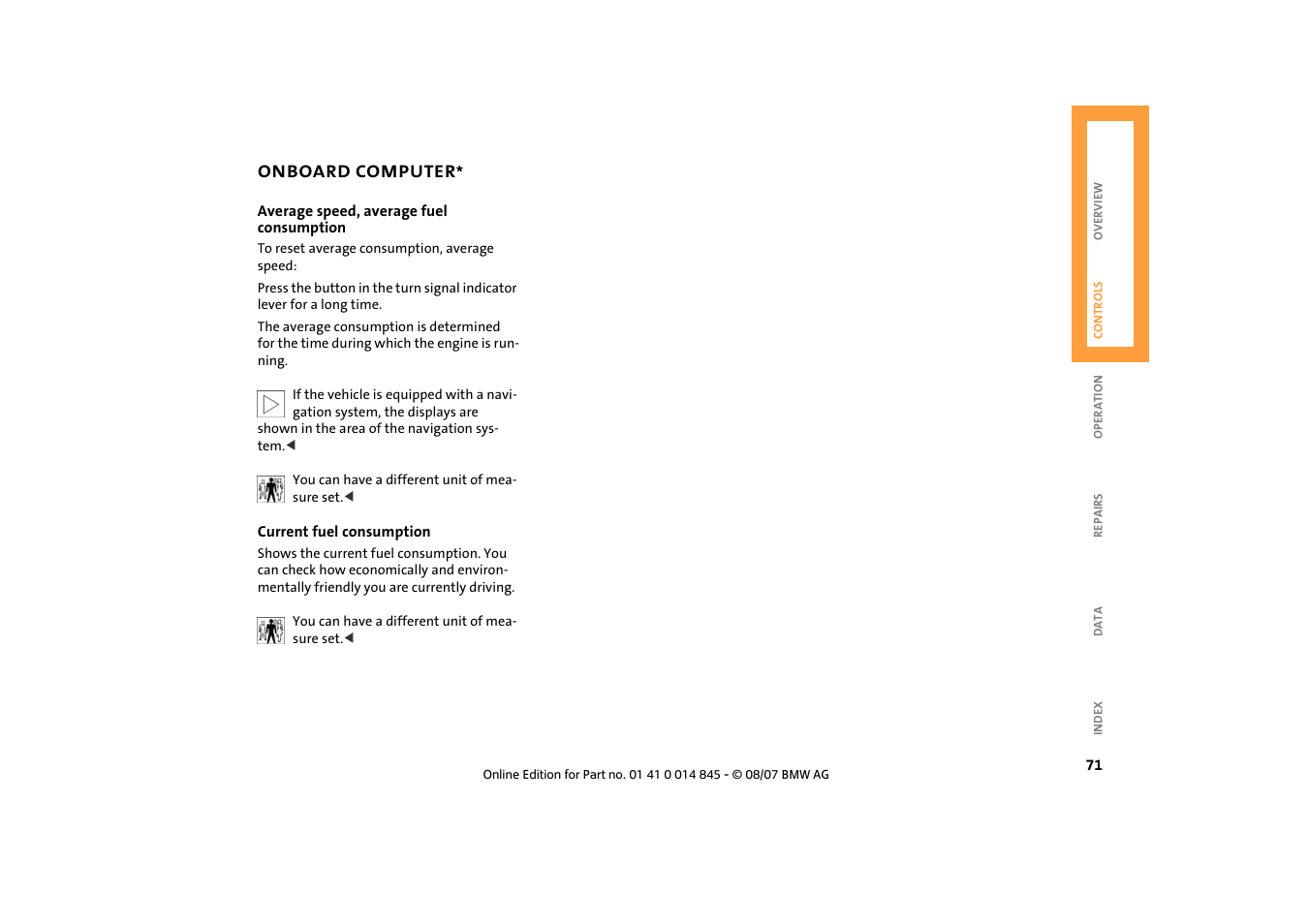 Onboard computer | Mini 2008 Cooper Convertible User Manual | Page 73 / 176