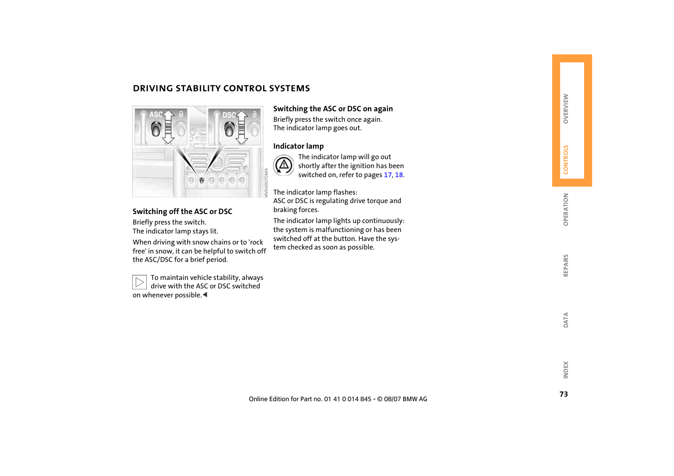 Driving stability control systems | Mini 2008 Cooper Convertible User Manual | Page 75 / 176