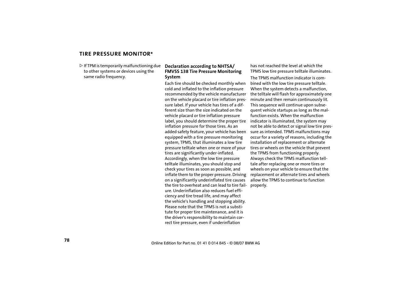 Tire pressure monitor | Mini 2008 Cooper Convertible User Manual | Page 80 / 176