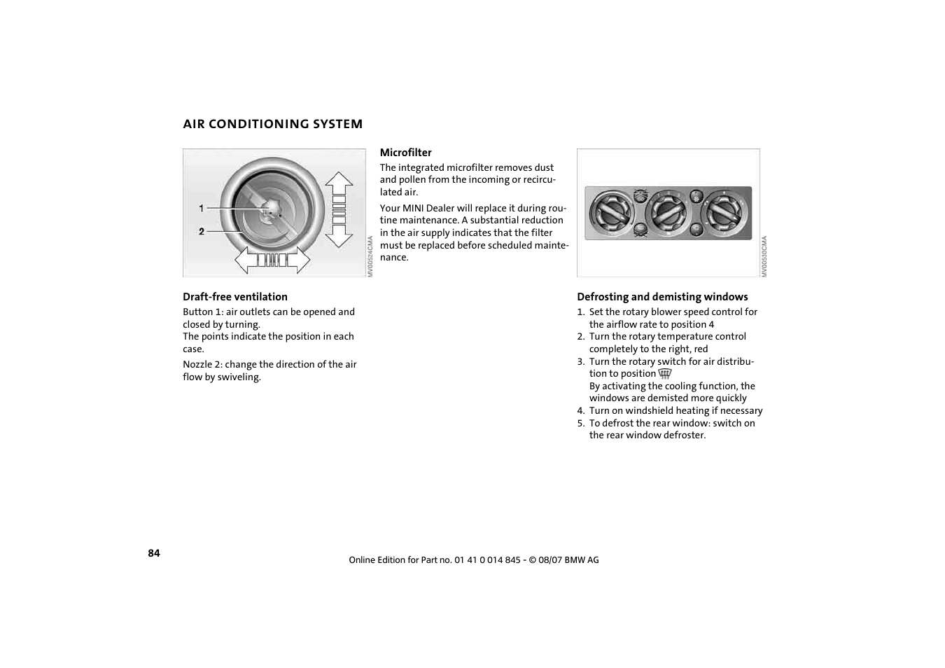Air conditioning system | Mini 2008 Cooper Convertible User Manual | Page 86 / 176